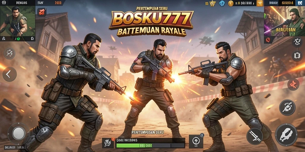 Screenshot gameplay BOSKU777 menampilkan aksi seru dalam pertempuran Battle Royale.