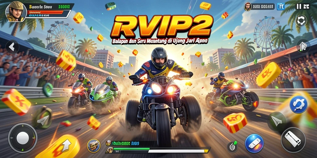Menampilkan gameplay balapan seru dari RVIP2 dengan mobil dan trek yang menawan.